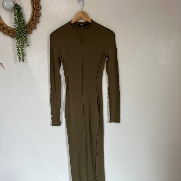 The Kript Long Sleeve Fitted Midi Dress, Khaki, medium - Picture 1 of 10